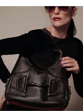 Gucci Black Leather Shoulder Bag with Horsebit Detail